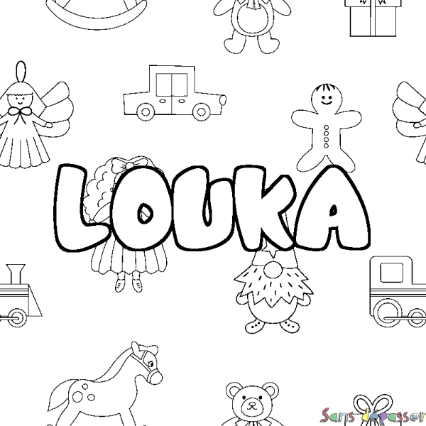 Coloriage prénom LOUKA - d&eacute;cor Jouets