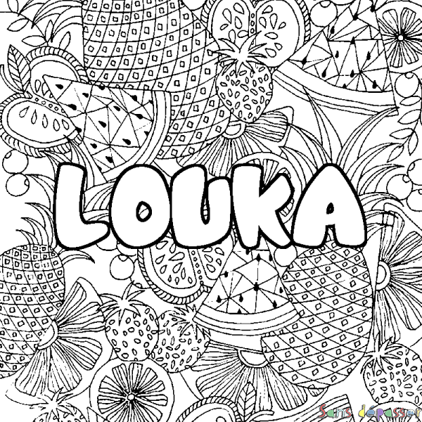 Coloriage prénom LOUKA - d&eacute;cor Mandala fruits