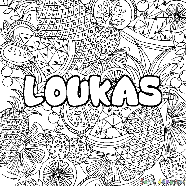 Coloriage prénom LOUKAS - d&eacute;cor Mandala fruits