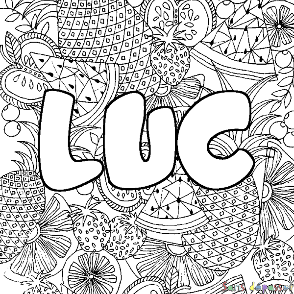 Coloriage prénom LUC - d&eacute;cor Mandala fruits