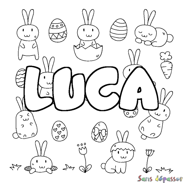 Coloriage prénom LUCA - d&eacute;cor Paques