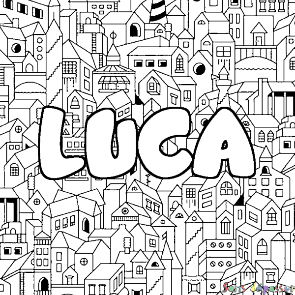 Coloriage prénom LUCA - d&eacute;cor Ville