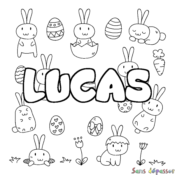 Coloriage prénom LUCAS - d&eacute;cor Paques