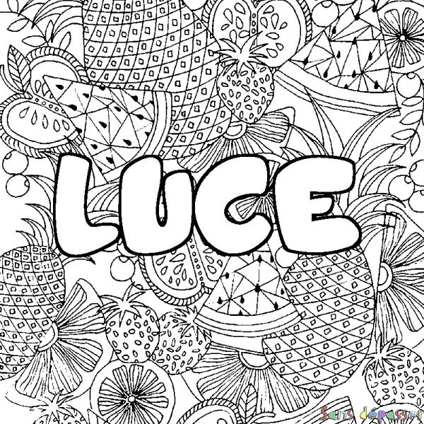 Coloriage prénom LUCE - d&eacute;cor Mandala fruits