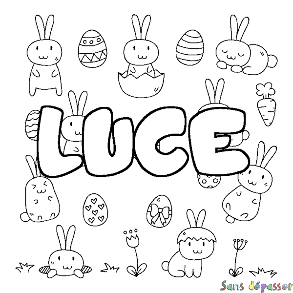 Coloriage prénom LUCE - d&eacute;cor Paques