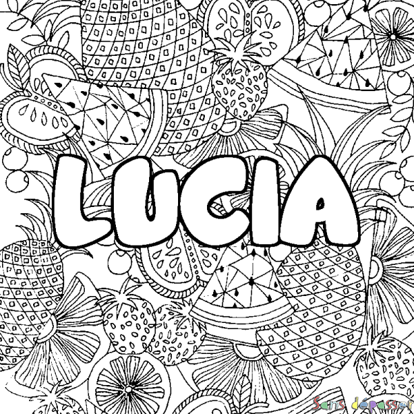 Coloriage prénom LUCIA - d&eacute;cor Mandala fruits