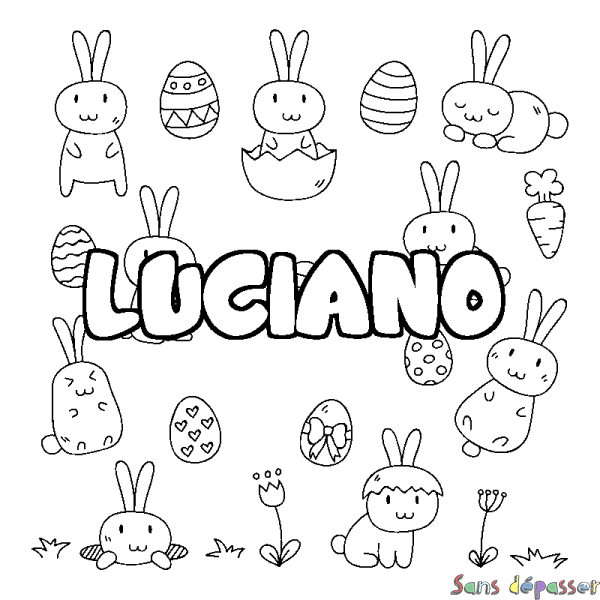 Coloriage prénom LUCIANO - d&eacute;cor Paques