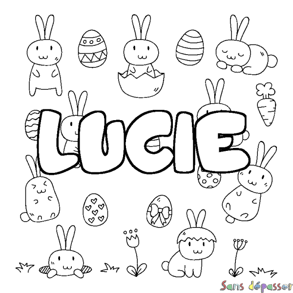 Coloriage prénom LUCIE - d&eacute;cor Paques