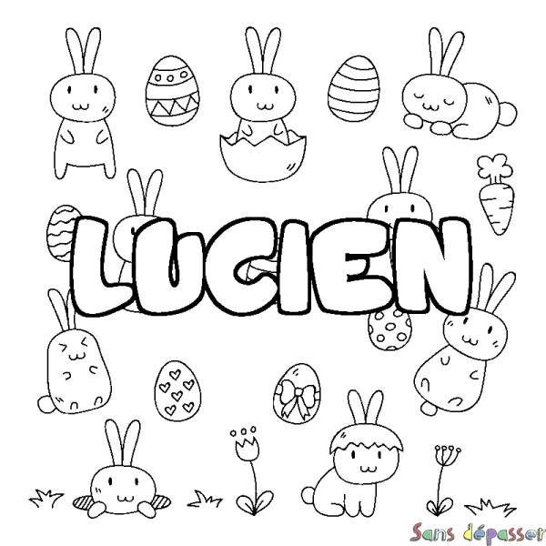 Coloriage prénom LUCIEN - d&eacute;cor Paques