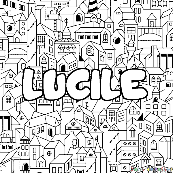 Coloriage prénom LUCILE - d&eacute;cor Ville