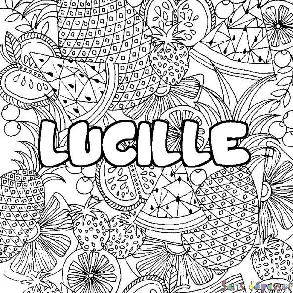 Coloriage prénom LUCILLE - d&eacute;cor Mandala fruits