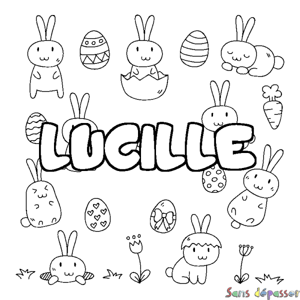 Coloriage prénom LUCILLE - d&eacute;cor Paques