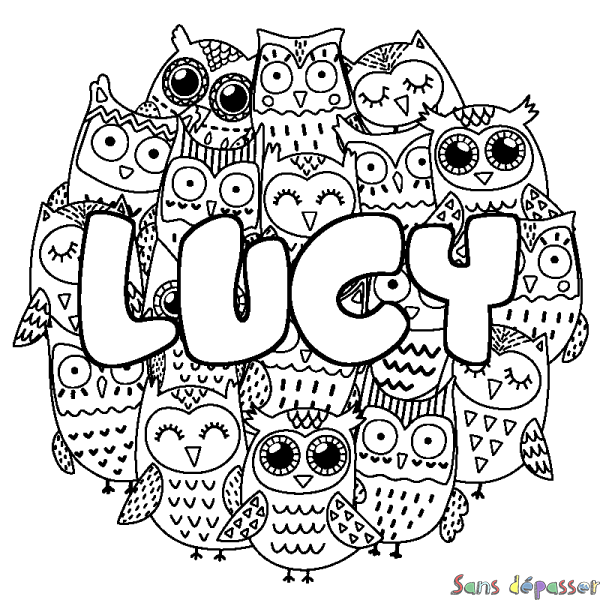 Coloriage prénom LUCY - d&eacute;cor Chouettes