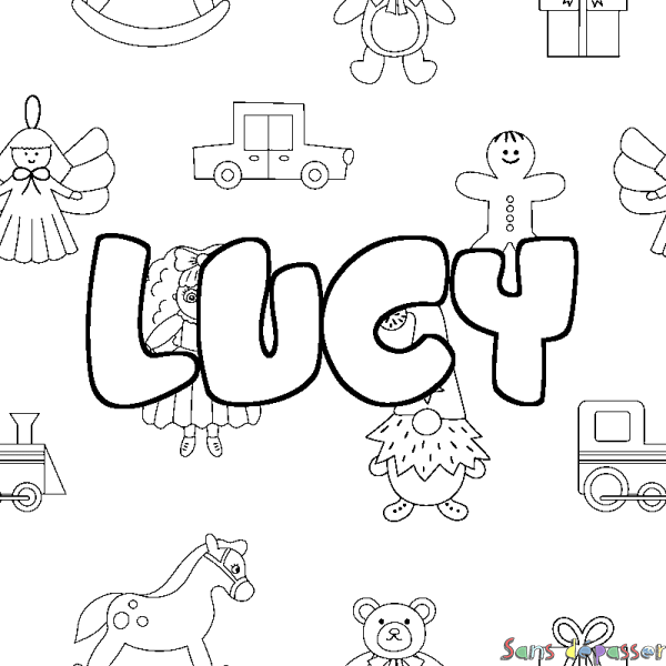 Coloriage prénom LUCY - d&eacute;cor Jouets