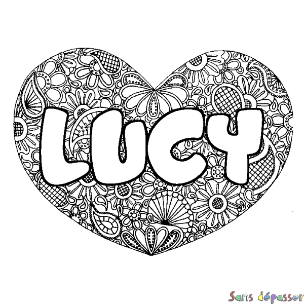 Coloriage prénom LUCY - d&eacute;cor Mandala coeur