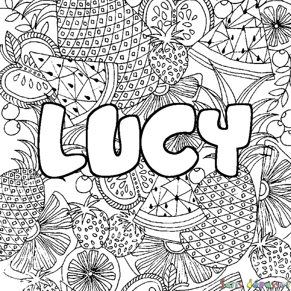 Coloriage prénom LUCY - d&eacute;cor Mandala fruits