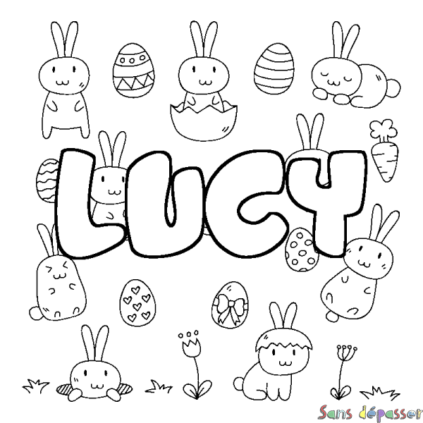 Coloriage prénom LUCY - d&eacute;cor Paques