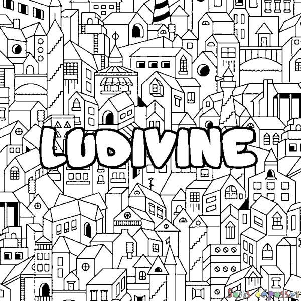 Coloriage prénom LUDIVINE - d&eacute;cor Ville