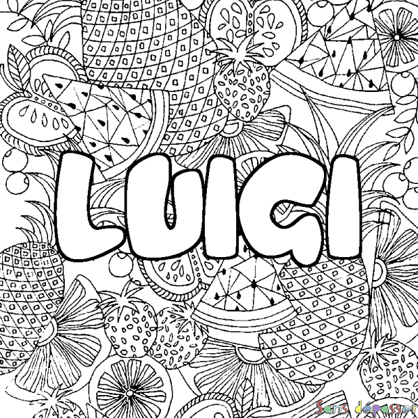 Coloriage prénom LUIGI - d&eacute;cor Mandala fruits