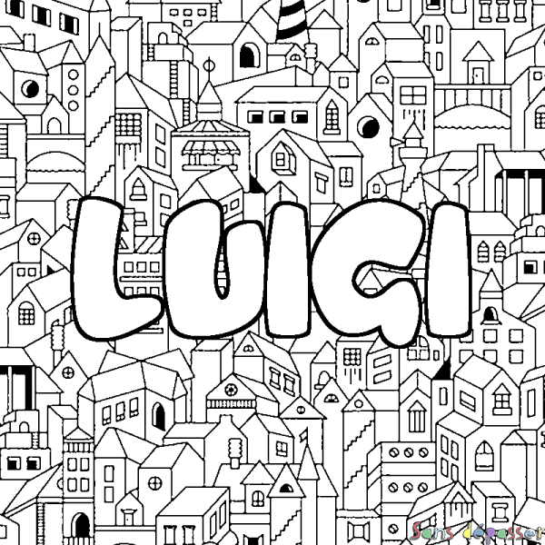 Coloriage prénom LUIGI - d&eacute;cor Ville