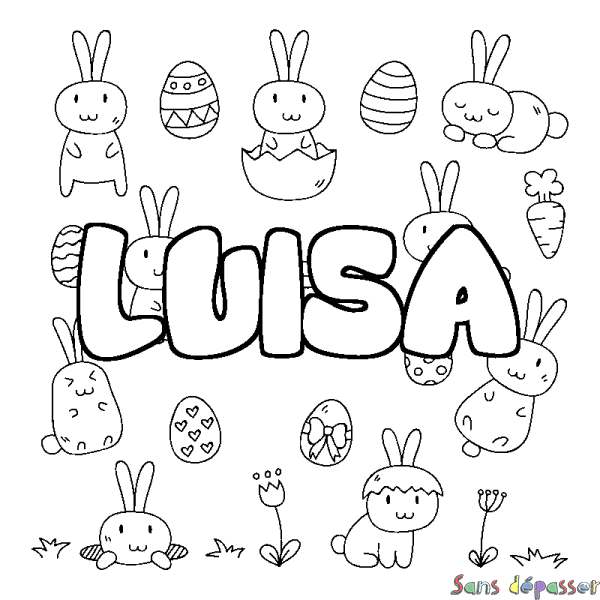 Coloriage prénom LUISA - d&eacute;cor Paques