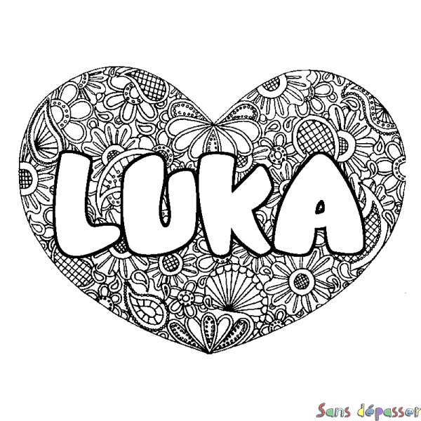 Coloriage prénom LUKA - d&eacute;cor Mandala coeur