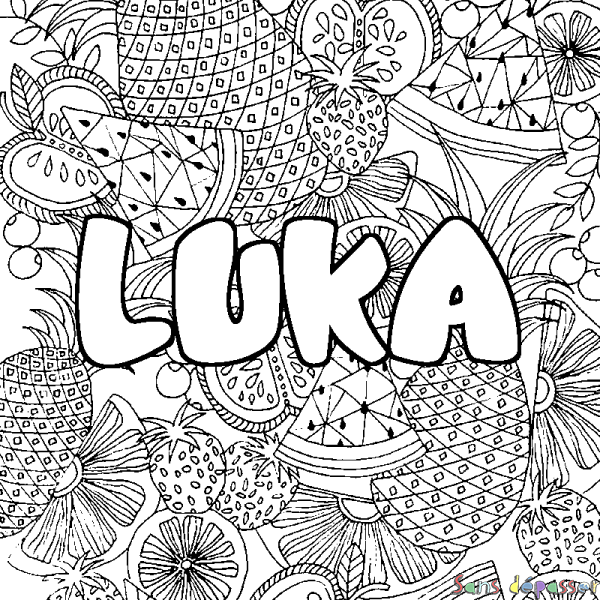 Coloriage prénom LUKA - d&eacute;cor Mandala fruits