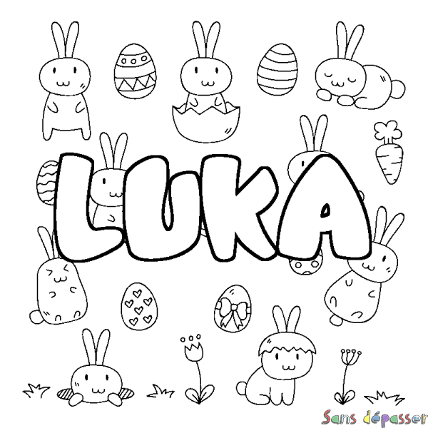 Coloriage prénom LUKA - d&eacute;cor Paques