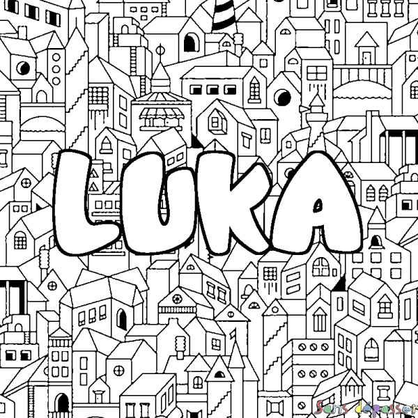 Coloriage prénom LUKA - d&eacute;cor Ville