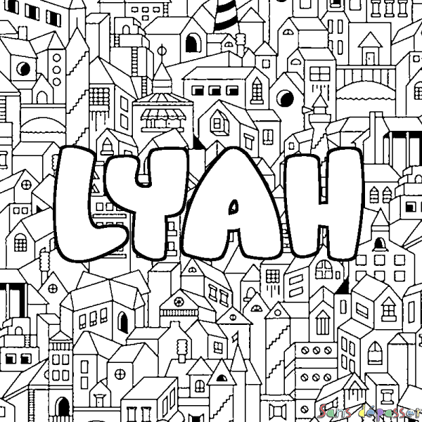 Coloriage prénom LYAH - d&eacute;cor Ville