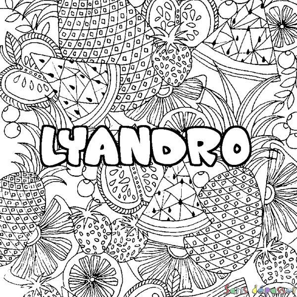 Coloriage prénom LYANDRO - d&eacute;cor Mandala fruits