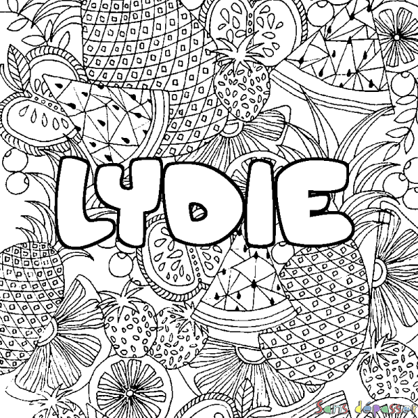 Coloriage prénom LYDIE - d&eacute;cor Mandala fruits