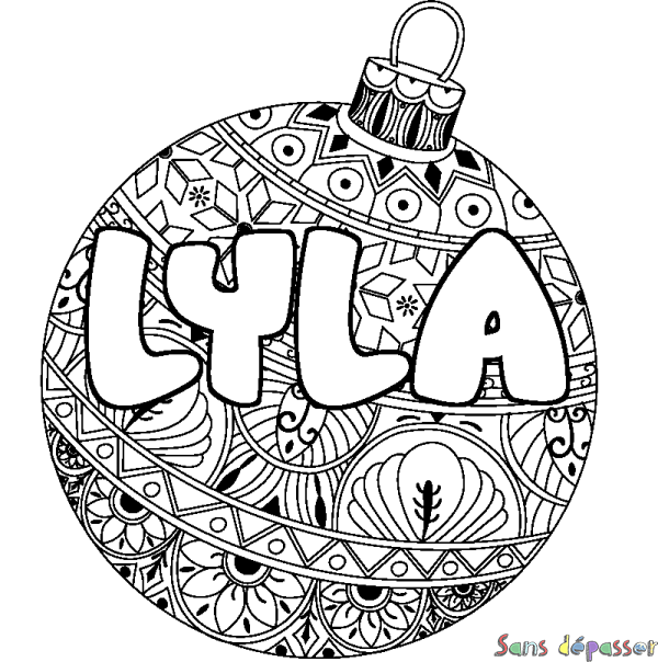 Coloriage prénom LYLA - d&eacute;cor Boule de No&euml;l