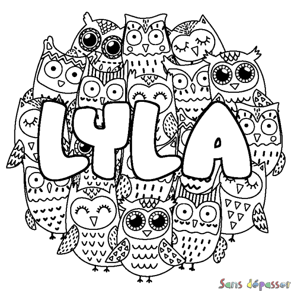 Coloriage prénom LYLA - d&eacute;cor Chouettes