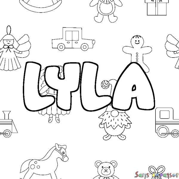 Coloriage prénom LYLA - d&eacute;cor Jouets