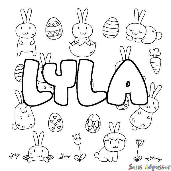 Coloriage prénom LYLA - d&eacute;cor Paques