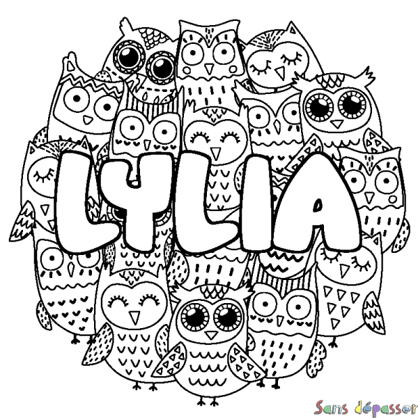 Coloriage prénom LYLIA - d&eacute;cor Chouettes