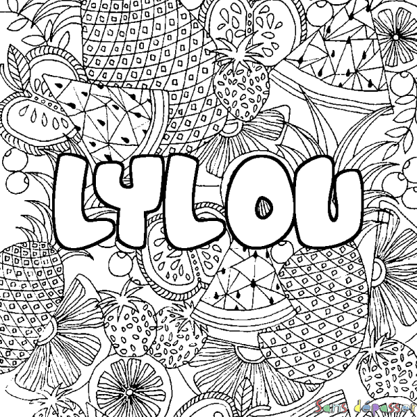 Coloriage prénom LYLOU - d&eacute;cor Mandala fruits