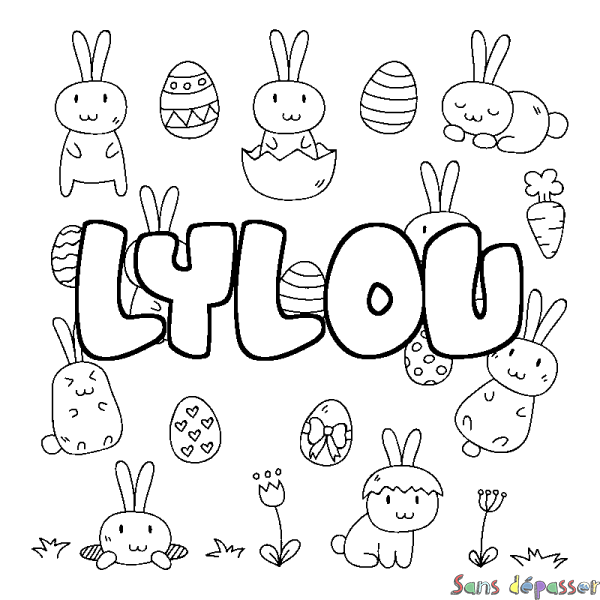 Coloriage prénom LYLOU - d&eacute;cor Paques