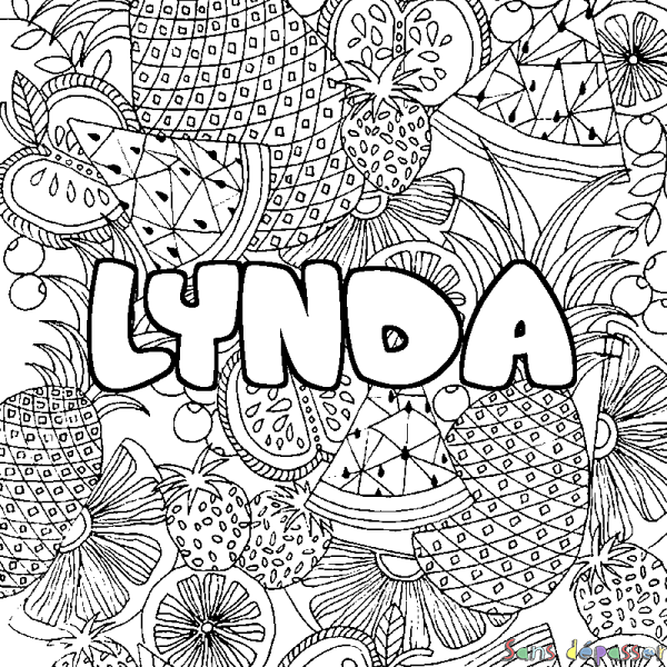 Coloriage prénom LYNDA - d&eacute;cor Mandala fruits