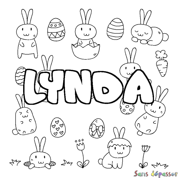 Coloriage prénom LYNDA - d&eacute;cor Paques