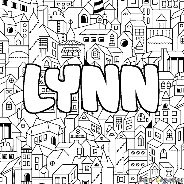 Coloriage prénom LYNN - d&eacute;cor Ville