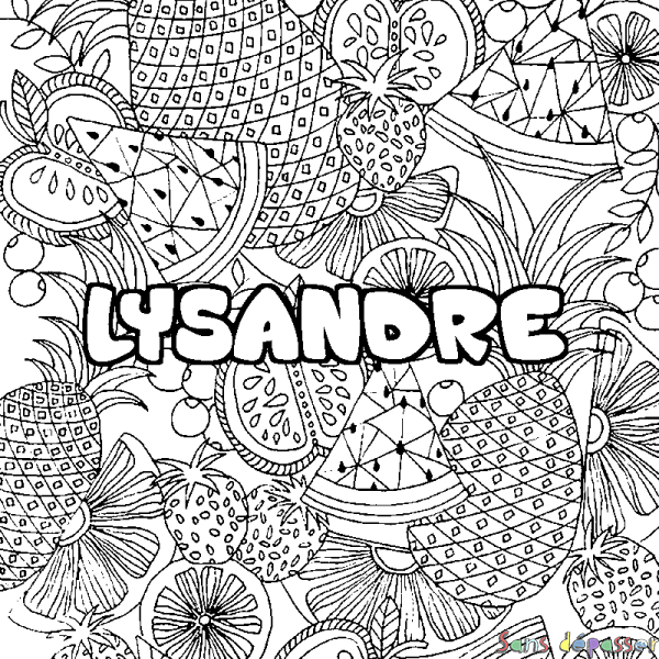 Coloriage prénom LYSANDRE - d&eacute;cor Mandala fruits