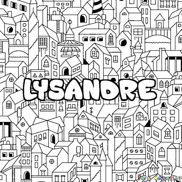 Coloriage prénom LYSANDRE - d&eacute;cor Ville