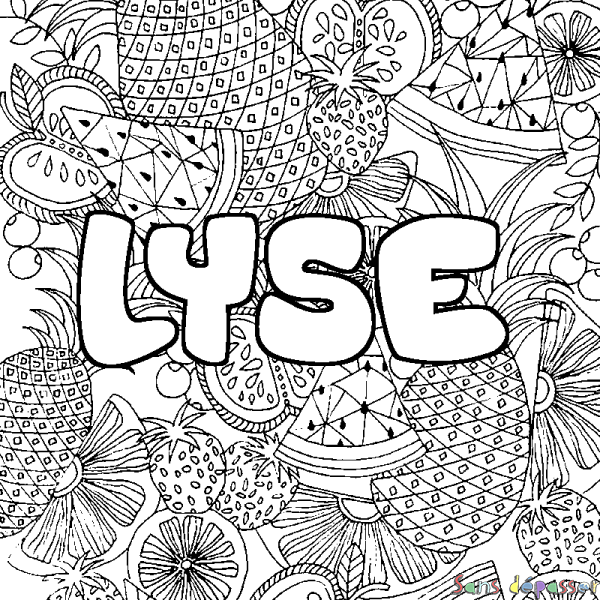 Coloriage prénom LYSE - d&eacute;cor Mandala fruits