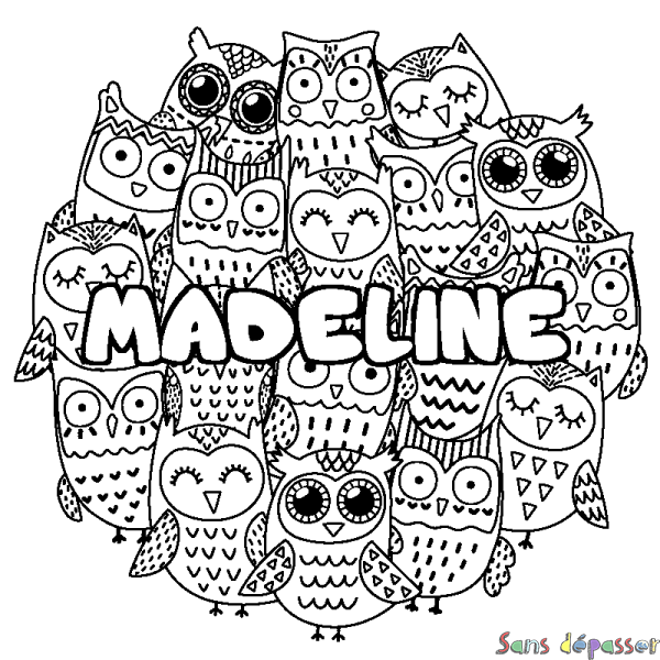 Coloriage prénom MADELINE - d&eacute;cor Chouettes