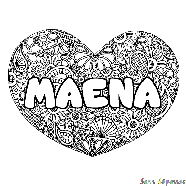 Coloriage prénom MAENA - d&eacute;cor Mandala coeur