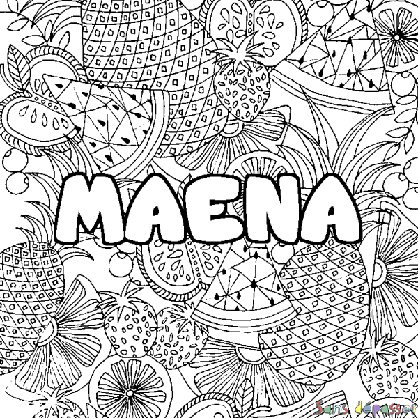 Coloriage prénom MAENA - d&eacute;cor Mandala fruits