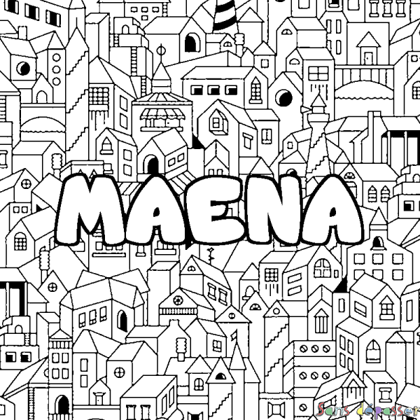 Coloriage prénom MAENA - d&eacute;cor Ville