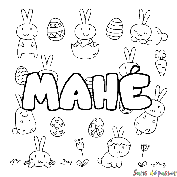 Coloriage prénom MAH&Eacute; - d&eacute;cor Paques